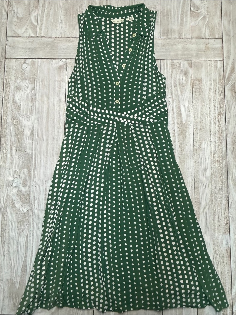Anthropologie 11•1 TYLHO Green and White Polka Dot Midi Dress